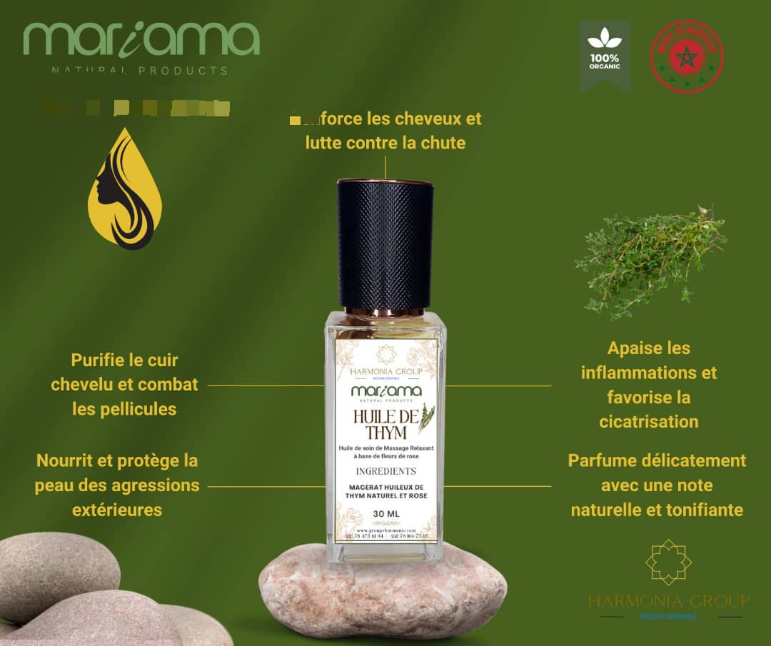 huiles essentielles pour cheveux et corps de la marque Mariama