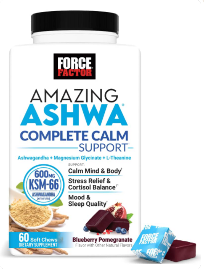 Force Factor Amazing Ashwa Complete conçu pour favoriser un esprit et un corps calmes, le soulagement du stress...