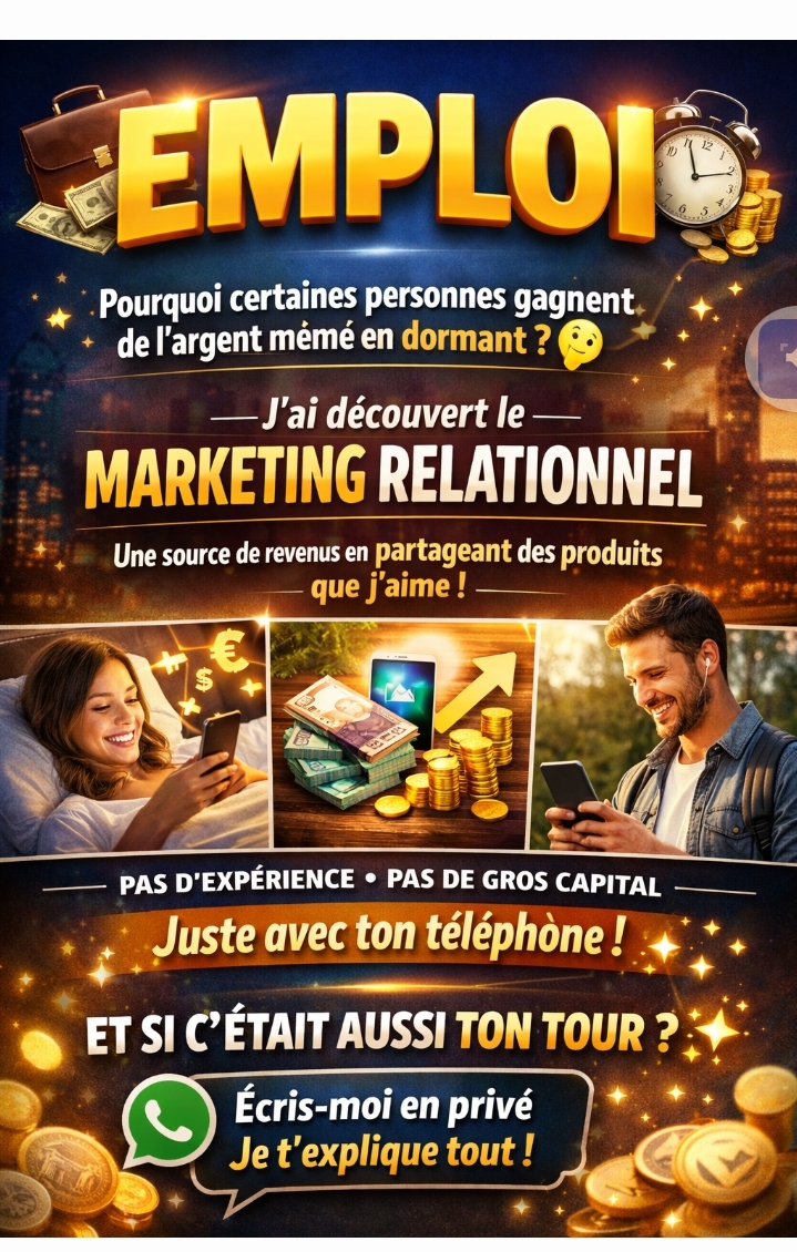 Emploi (créer une seconde ou première source de revenus) depuis chez vous.