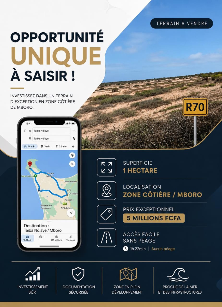 Terrain d’1 Hectare à Vendre à Mboro