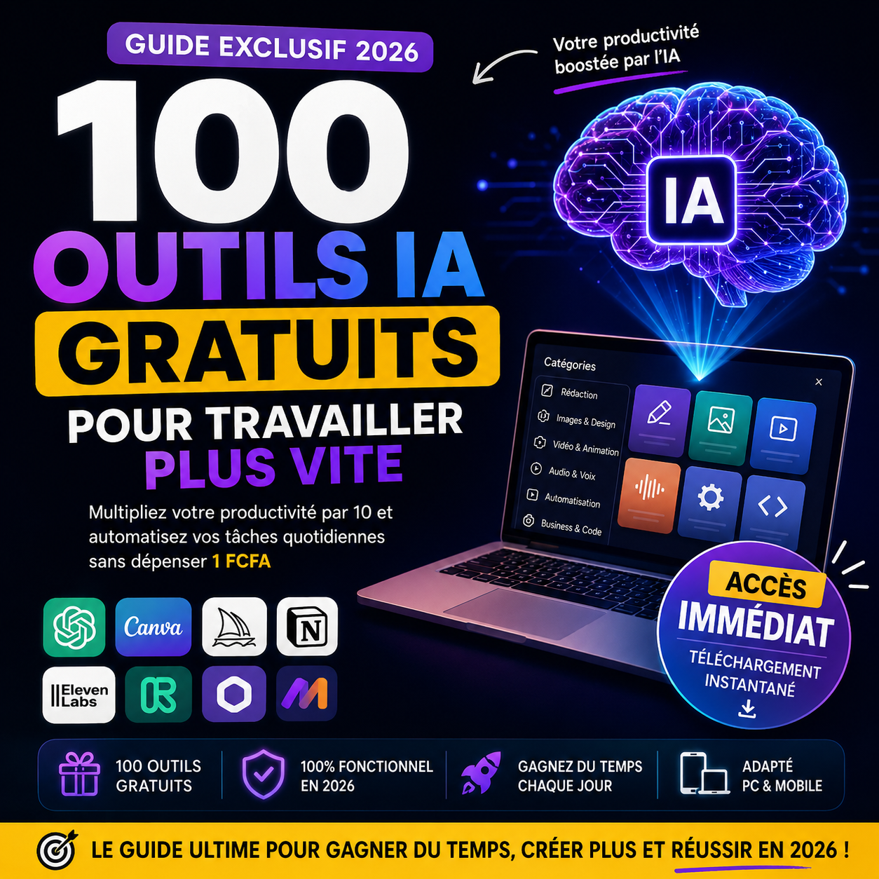 Guide Exclusif 2026 : 100 Outils IA pour Automatisations & Productivité