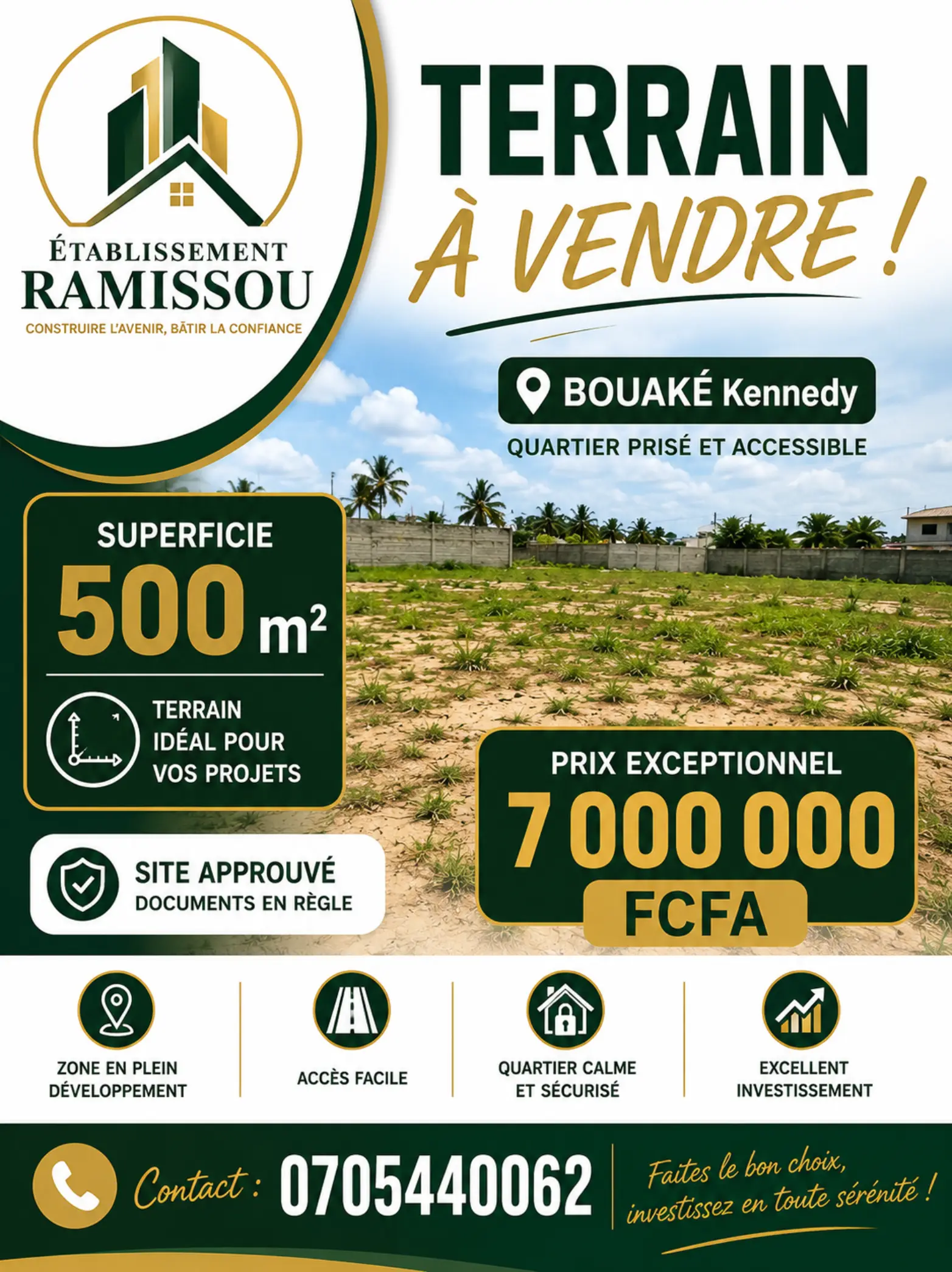 Terrain de 500 m² à Vendre à Bouaké
