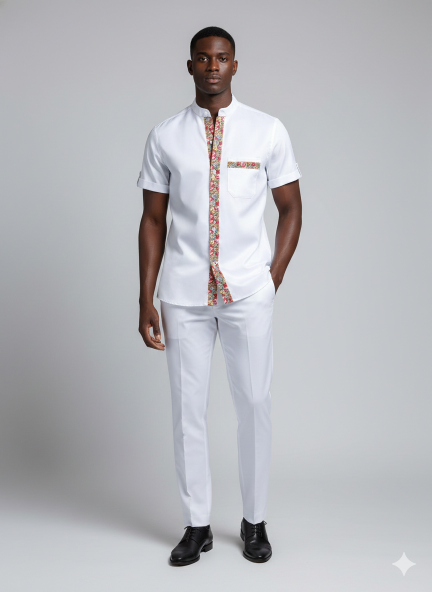 Ensemble Homme Blanc Motif Africain