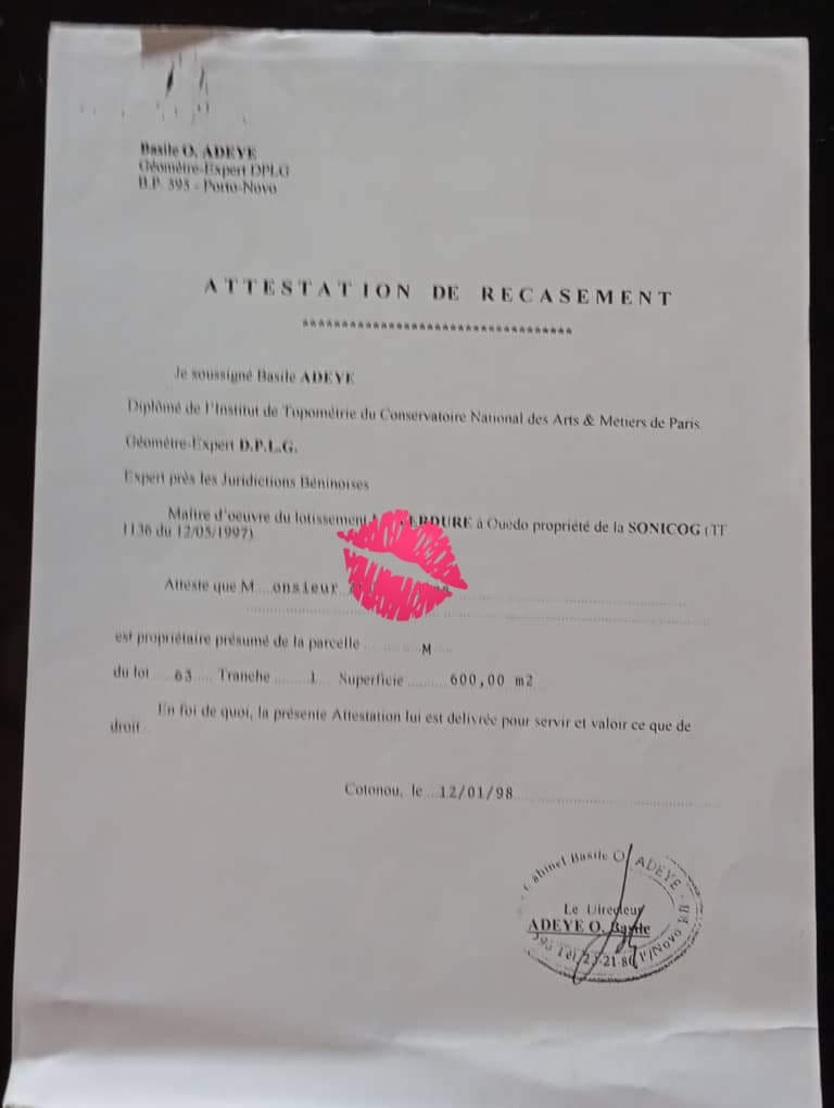 te Parcelle 600 m² avec Titre Foncier – Calavi Ouèdo, Proche CEG La Verdure