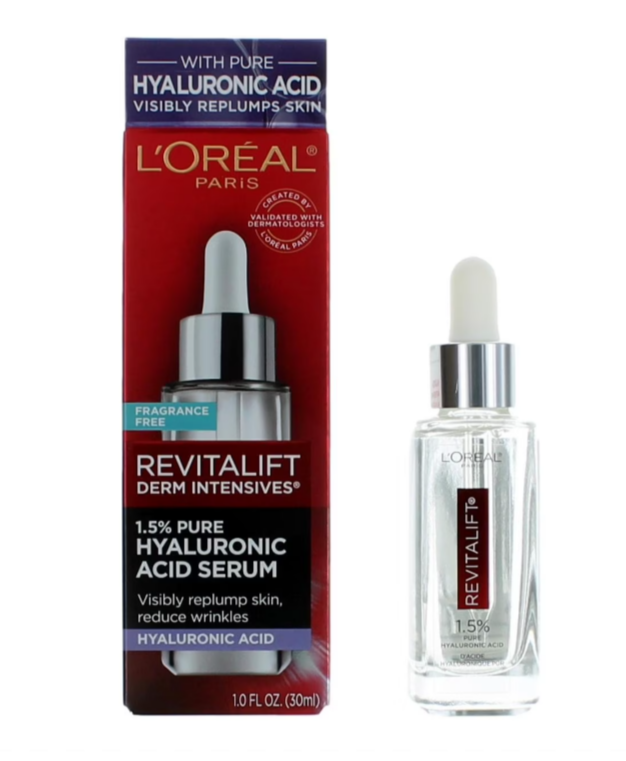 Sérum visage à l'acide hyaluronique pur 1,5 % L'Oréal Paris pour une hydratation intense et repulper visiblement la peau.
